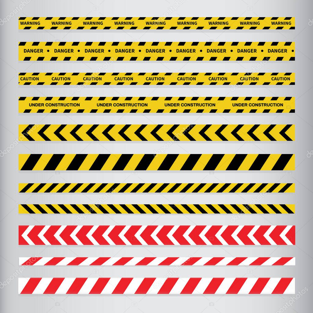 Caution and Warning tape. Black and yellow line striped. Vector illustration