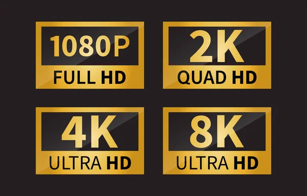 8k Ultra Hd simgesi, 4k Ultra Hd, 2k Ultra Hd, 1080 Full Hd çözünürlük simgesi. Vektör illüstrasyonu