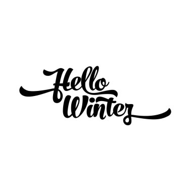 beyaz bir arka plan üzerinde siyah metin. Kış yazı davet ve tebrik kartı, baskılar ve posterler için Merhaba. Kaligrafi tasarım.