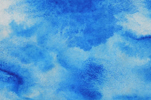 Abstract Hand Geschilderd Blauw Aquarel Plons Wit Papier Achtergrond Creatief — Stockfoto