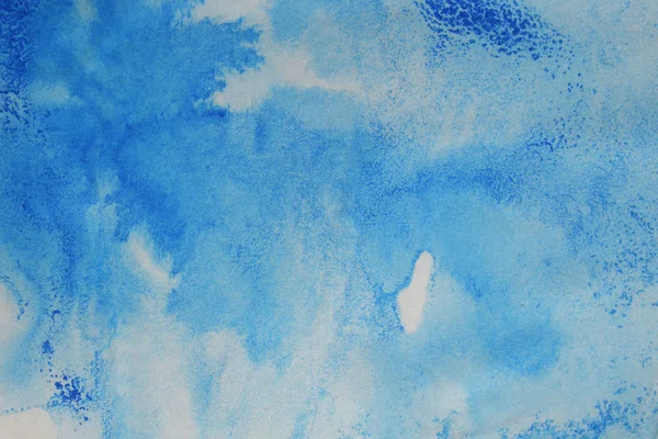 Aquarelle Bleue Peinte Main Abstraite Éclaboussure Sur Fond Papier Blanc — Photo