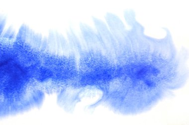 Beyaz kağıt geri üzerinde mavi suluboya sıçrama soyut el boyalı