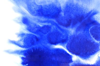 Soyut el boyası beyaz kağıt arkaplan üzerine mavi suluboya sıçrama, Yaratıcı Tasarım Şablonları