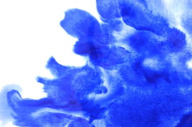 Soyut el boyası beyaz kağıt arkaplan üzerine mavi suluboya sıçrama, Yaratıcı Tasarım Şablonları