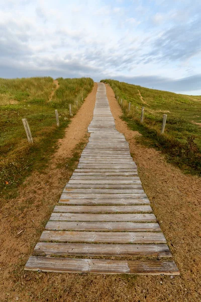 Wooden path at over sand dunes. Wooden path in the atlantic coast in France.