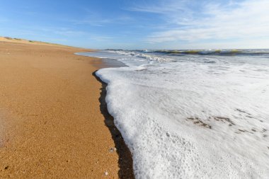 Fransa 'da Atlantik Okyanusu sahilinde deniz köpüğü..