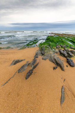 Fransa 'da bir yaz sabahı, kayaların arasında kumsal