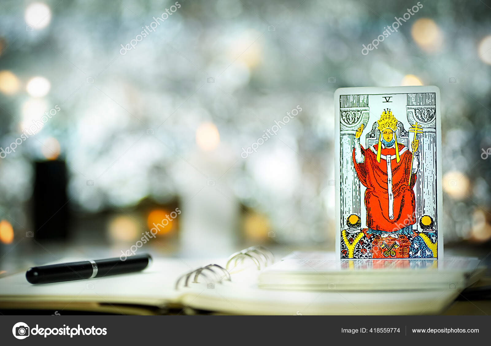 Blurred background of winter composition with tarot cards, hierophant –  Stock Editorial Photo © Oksimag #418559774