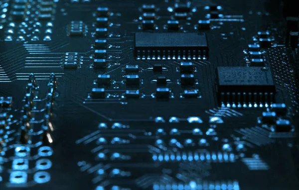 High Tech Electronic Board Pcb Processor Microcircuits Luminous Digital Electronic — Stock Photo, Image