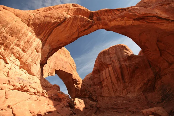 Double Arch Arches National Park Юта — стокове фото