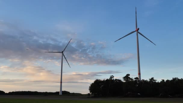 Turbinas Eólicas Atardecer Campo — Vídeos de Stock