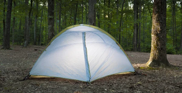 Tente Nylon Dans Camping Juste Après Coucher Soleil — Photo