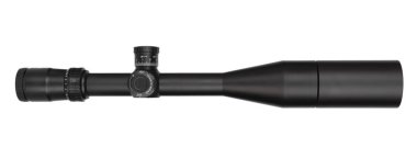 Objektif gölge beyaz zemin üzerinde bir tüfeği kapsamında