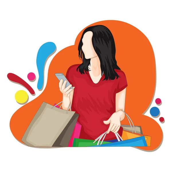 Illustration Girl Shopping Bag Flat Design — Stock Vector