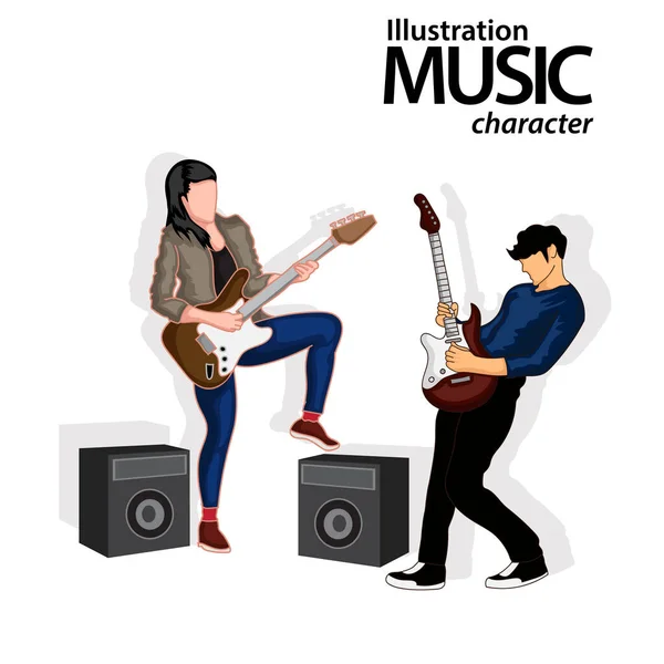 Ilustración Del Músico Banda Tocando Con Guitarra — Vector de stock