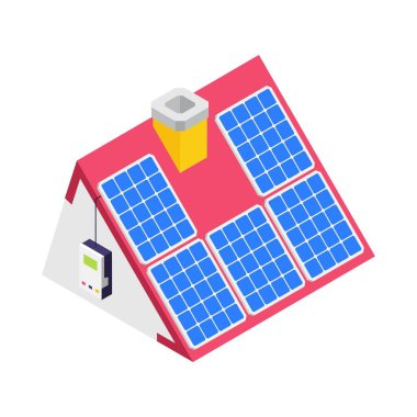 Güneş Panelleri Kurulumu izometrik vektör çizimi.
