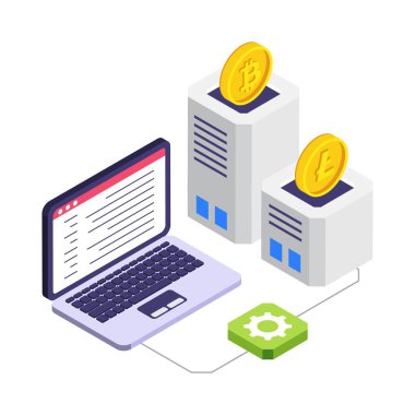 Kripto Madencilik izometrik vektör çizimi.