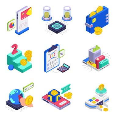 Fintech izometrik vektör çizimi 1