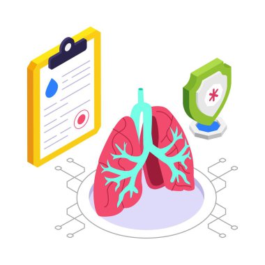 Ciğerler çevrilmiş izometrik vektör çizimi.