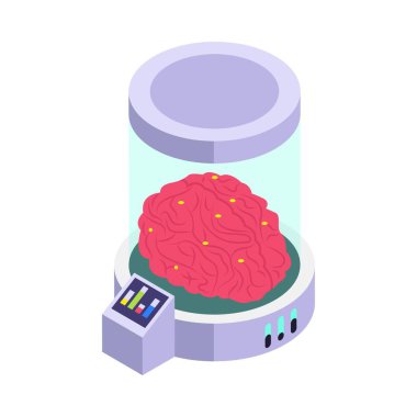 Fütürist Tıbbi Beyin izometrik vektör çizimi.