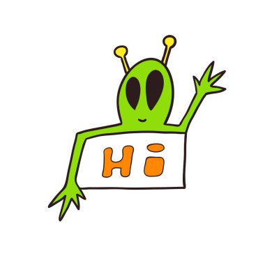 Vektör Uzaylı rozeti. T-shirt baskı tasarımı. Sevimli doodle etiket.