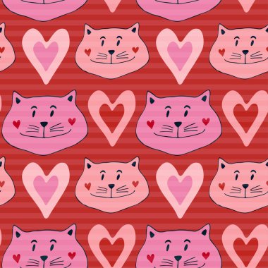 Komik kediler ile sorunsuz desen. Tekstil deseni, ambalaj kağıdı vektör illüstrasyon.