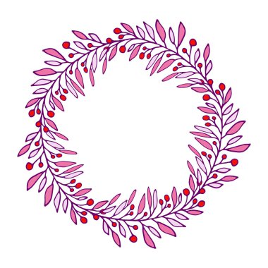 Mutlu Yaz çelengi. Vektör İllüstrasyon. Pembe dekoratif çerçeve.