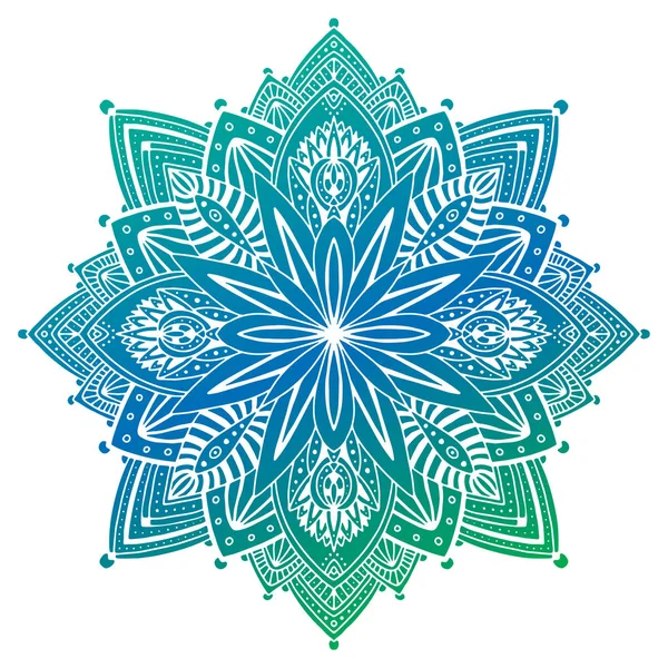 Mandala Floral Ornamental. Padrão de ornamento de verão. Impressão de mandala interior em azul turquesa cores. Logotipo brilhante para design têxtil de verão —  Vetores de Stock