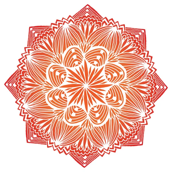 Süs geometrik Mandala. Halı süs deseni. Turuncu renkte iç mandala baskı. Tropikal yaz tasarımı için Parlak Logo. — Stok Vektör