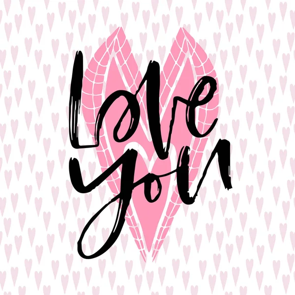 Happy Walentynki projektowania kaligrafii wektorowej. Love You handwritting typografii. Święta Valentine karta z różowym sercem tle. — Wektor stockowy