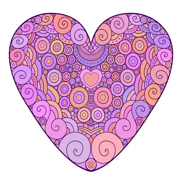Coração ornamental colorido. Ilustração vetorial para cartão de saudação do dia dos namorados. Desenho de livro para colorir . — Vetor de Stock