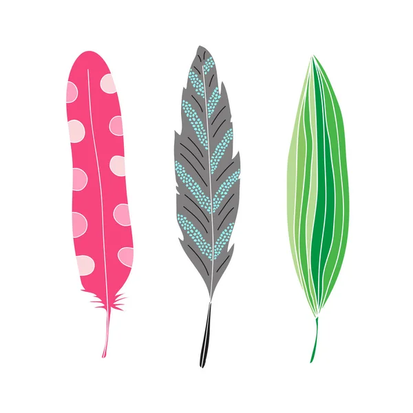 Vector feathers and leaf badges. T-shirt print design. Cute doodle sticker. — Stock Vector