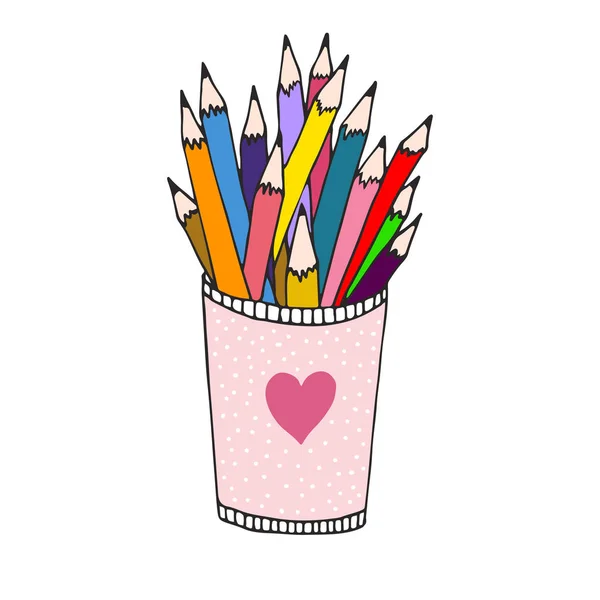 Crayons de couleur icône. Illustration des outils scolaires. Autocollant vectoriel doodle — Image vectorielle