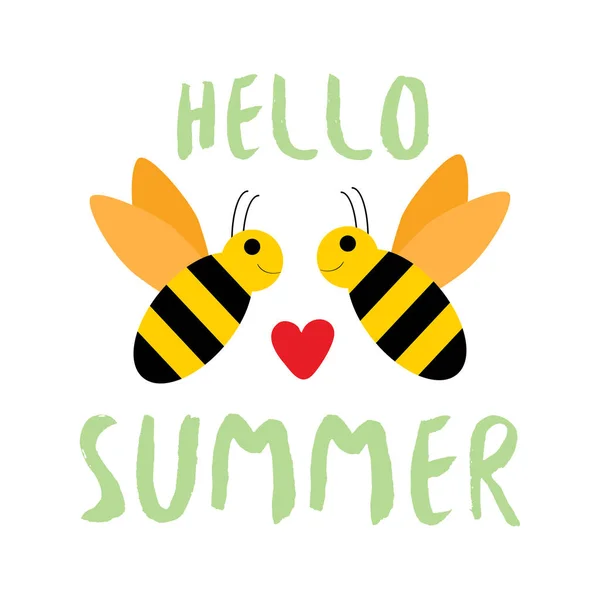 Hello Summer banner z pięknym pszczoła. Inspirujący plakat i karta, druk na tekstyliach. — Wektor stockowy