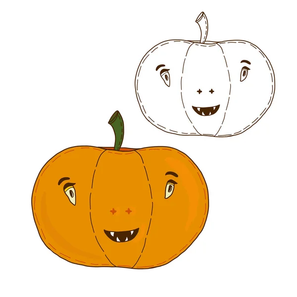 Icona della zucca di Halloween. Stampa disegnata a mano. Adesivo design del carattere . — Vettoriale Stock