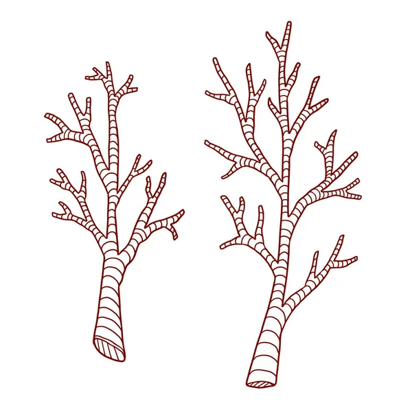 Arbres branches ligne art. Tirage à la main. Sticker design rustique. page de livre à colorier — Image vectorielle