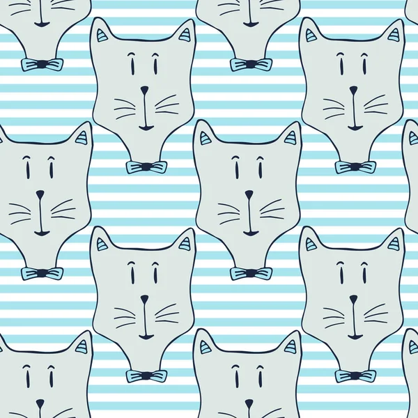 Seamless pattern with funny cats in blue and grey colors. Textile pattern, wrapping paper vector illustration. — Stock Vector