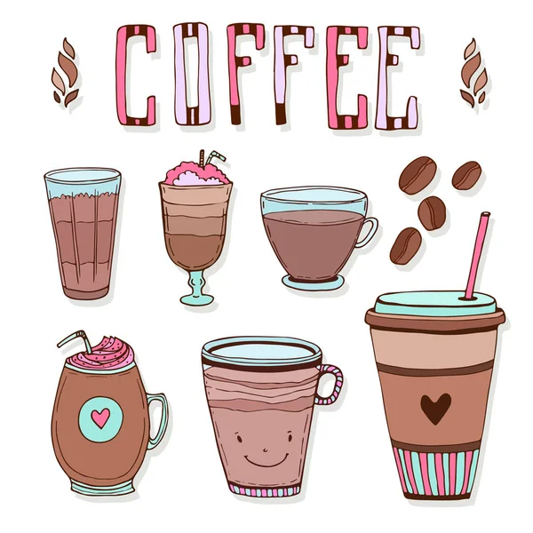 Kahve doodle simgeleri ayarlayın. İçecekler menü tasarımı. Vektör çizimi. — Stok Vektör
