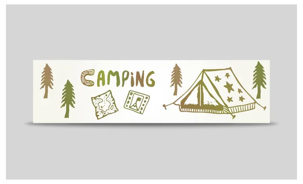 Camping vector banner. Kaland illusztráció. Idegenforgalmi berendezések tervezése. — Stock Vector