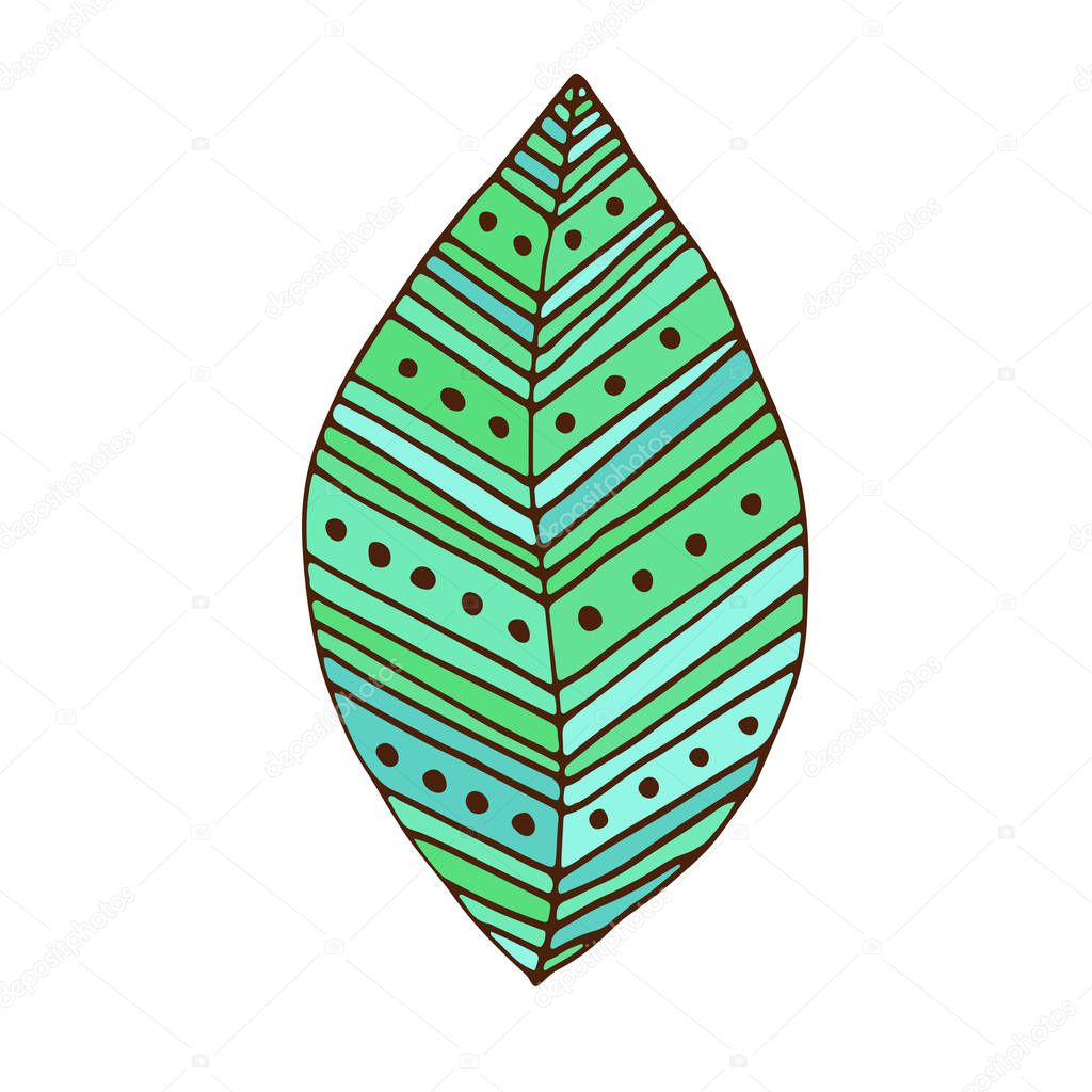 Green Leaf badge. T-shirt print design. Tattoo color art.