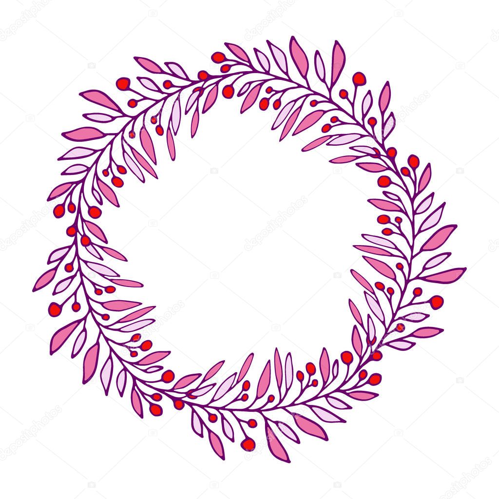 Happy Summer wreath. Vector Illustration. Pink decorative frame.