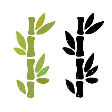 Bambu Vektör Simgesi. Elle çizilmiş baskı. Etiket tasarımı. Siluet ve renk logosu.