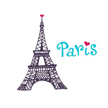 Eyfel kulesi Vektör simgesi. Elle çizilmiş baskı. Paris kart tasarımı.