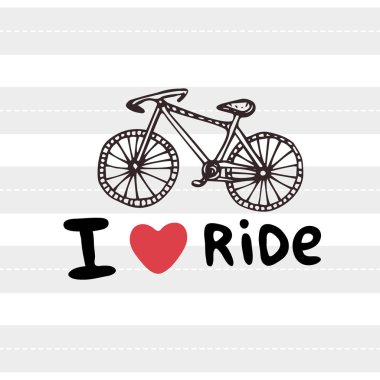 Vektör Bycicle illüstrasyon. Elle çizilmiş baskı. T-shirt şablon tasarımı.