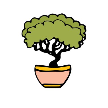 Bonsai ağacı Vektör simgesi. Elle çizilmiş baskı. Amblem logo tasarımı.