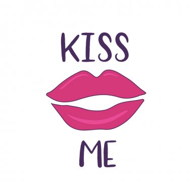 Moda dudaklar baskı. Karikatür karalama rozeti. Glamour vektör etiketi.