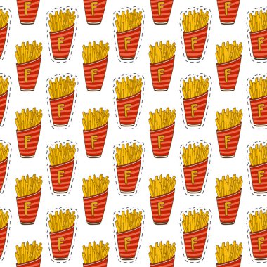 Patates Kızartması dikişsiz desen. Fast Food baskı. Karikatür arka plan.