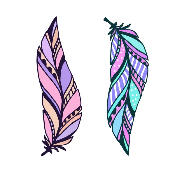 Feathers Vector Illustration. Hand drawn print. Tattoo art design. — Stock Vector