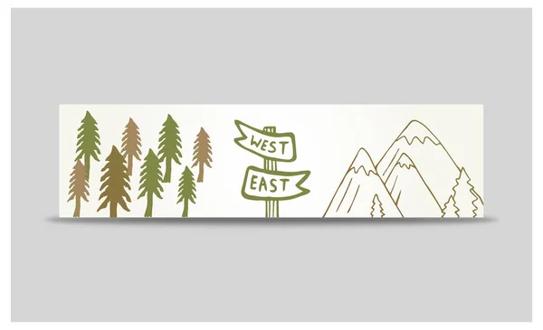 Banner de Vector de Viaje. Ilustración de aventura de verano dibujada a mano. Diseño de equipos turísticos . — Vector de stock