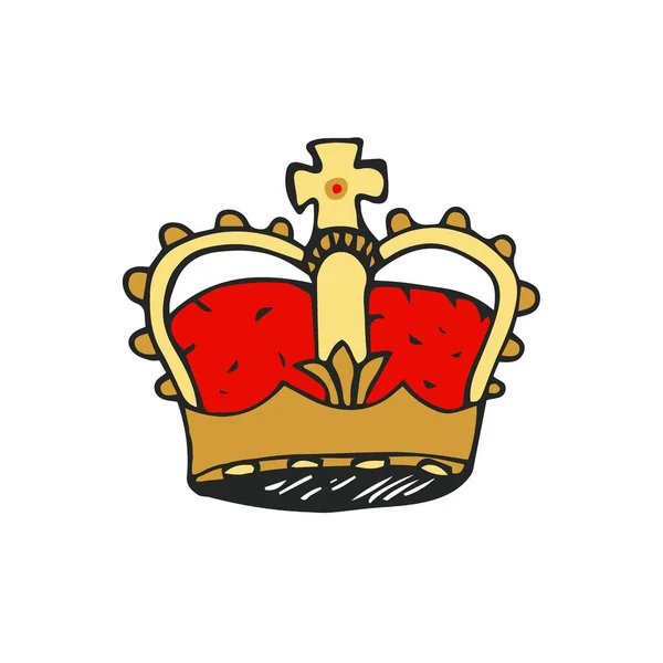 Crown Vector Icon. Impresión dibujada a mano. Diseño de etiqueta engomada . — Vector de stock